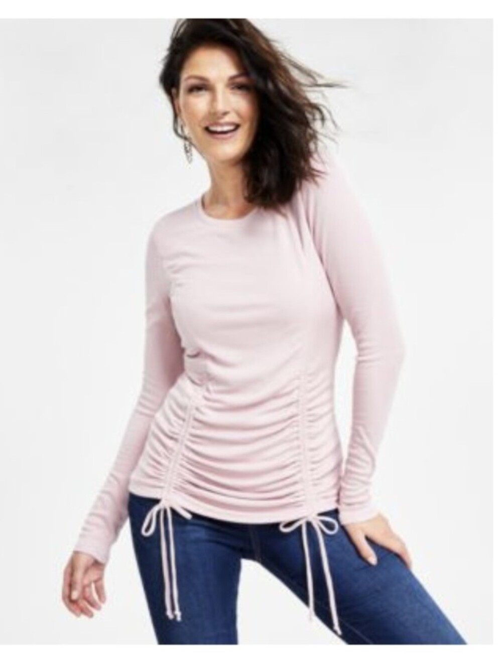 🌟🩷 INC Long-Sleeve Ruched Drawstring Top - Light Pink 🩷🌟